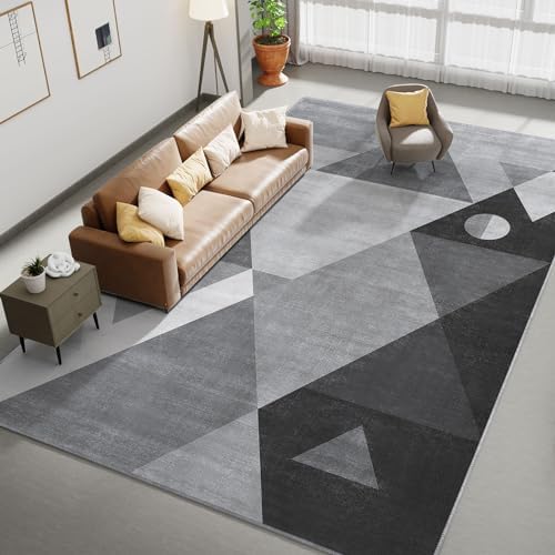 HOMFINE Washable Modern Area Rug - Geometric Style 4x6 Rugs for Living Room, Bedroom, Machine Washable Rug Soft Non Slip Non Shedding Area Rug - Grey, 4'x6'