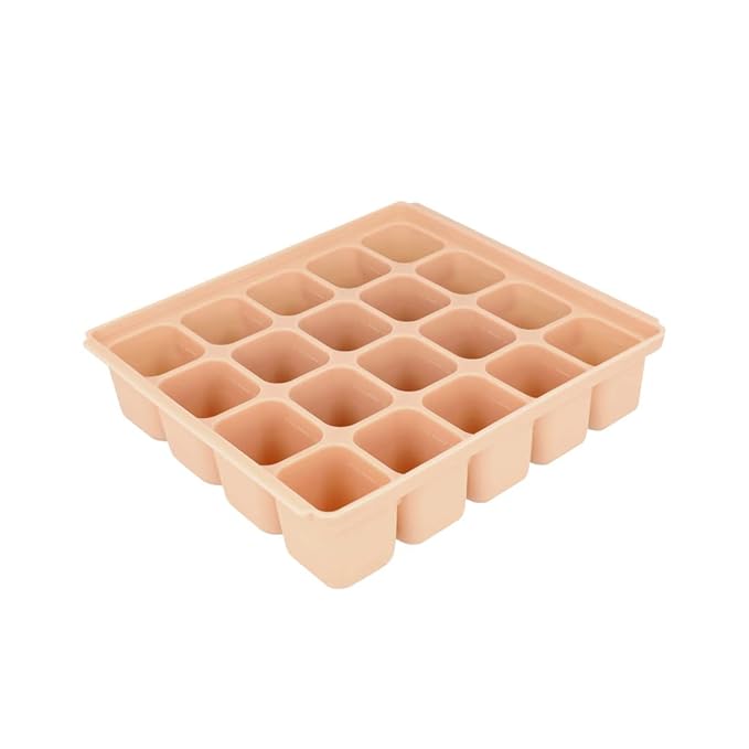 Baby Food Storage Silicone Cubes with Clip-On Lid Freezer Tray Baby Food Soups Purees Ice Easy and Safe Design Made in Korea (20 Sand Beige)