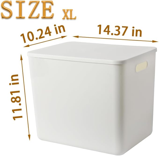 4 pack large plastic White storage bins Baskets, Toy Box Chest with Lids and Handle，Organizer Containers for Baby，Kids,snacks,Nursery，Shelves，Playroom, Bedroom，Office,Closet，home