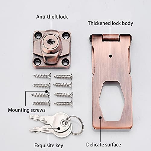 2 Packs Keyed Hasp Locks Twist Knob Keyed Locking Hasp for Small Doors, Cabinets and More,Stainless Steel Steel, Hasp Lock Catch Latch Safety Lock Door Lock with Keys (4inch, Copper)