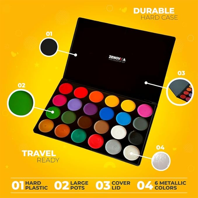 Face Painting Kit for Kids - Non-Toxic and Hypoallergenic Face Paint Kit with 24 Colors, Stencils, Book, and Professional Halloween Makeup Kit - Safe and Easy to Use Face Paint Kit for Kids