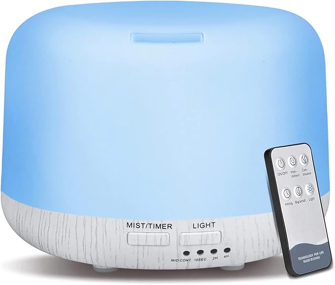 Aromatherapy Diffuser for Essential Oil, 300ml Cool Mist Humidifier with Remote Control, Aroma Diffusers for Home with Waterless Safety Switch & 14 LED Colors