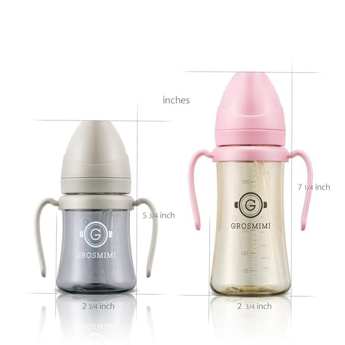 GROSMIMI Spill Proof no Spill Magic Sippy Cup with Straw with Handle for Baby and Toddlers, Customizable, PPSU, BPA Free 10 oz (White)