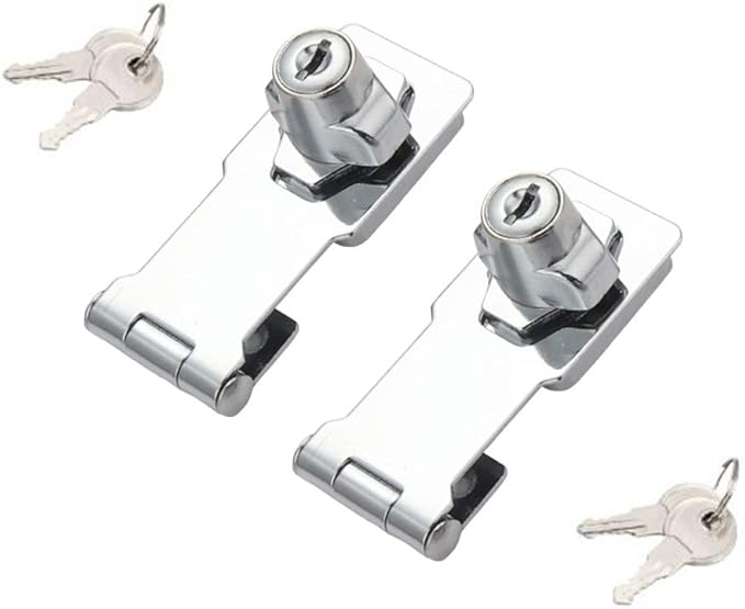2 Packs Keyed Hasp Locks Twist Knob Keyed Locking Hasp for Small Doors, Cabinets and More,Stainless Steel Steel, Chrome Plated Hasp Lock Catch Latch Safety Lock (3Inch with Lock)