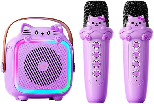 Karaoke Machine with 2 Wireless Microphones for Kids Adults,Portable Bluetooth Speaker Girls Toddlers Toy Gift for Aged 3-12 Year Birthday Parties Christmas Party - Purple