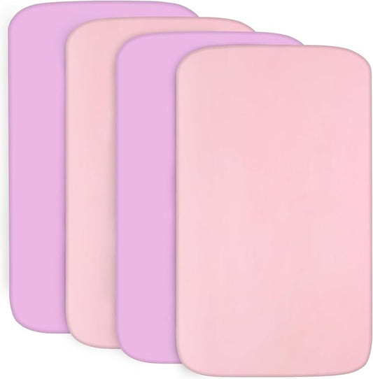 4-Pack Fitted Crib Sheets for Boys and Girls - Breathable, Soft Microfiber Baby Sheets in Pink and Violet