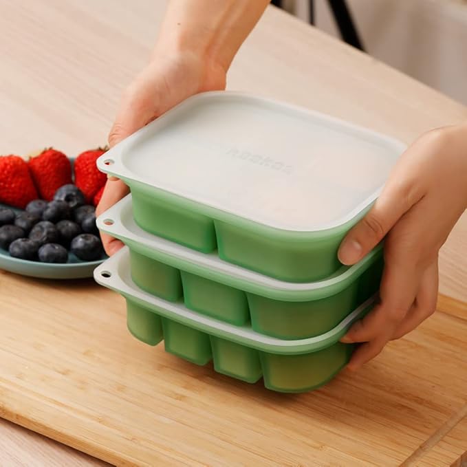 haakaa Silicone Baby Food Tray - Breastmilk Homemade Baby Food Mold - Baby Fresh Food Freezer Tray - Ice Cube Tray - - 4m+ Baby Toddler Kid - Pea Green