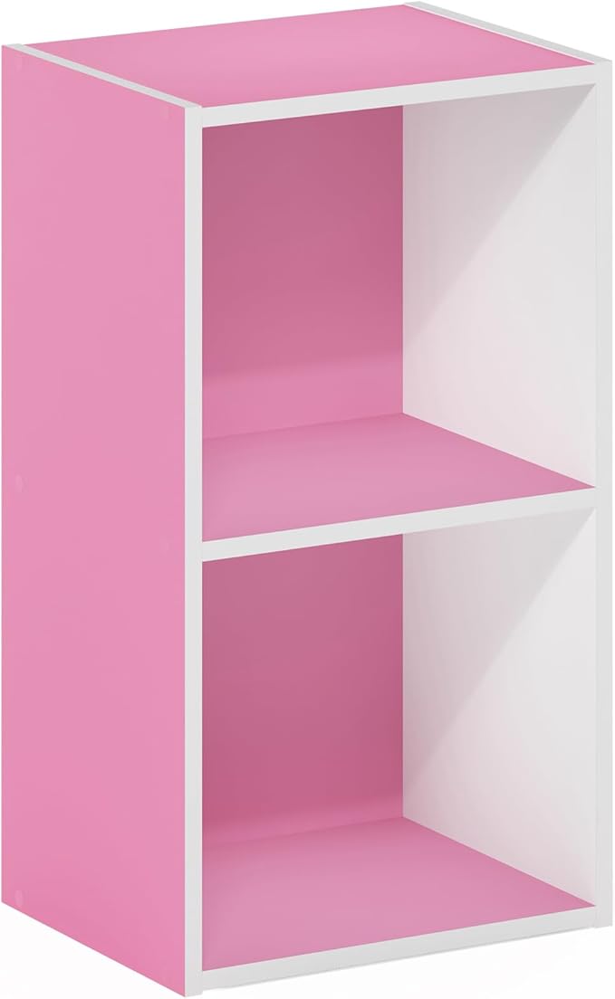Furinno Luder Bookcase / Book / Storage, 2-Tier Cube, Pink/White