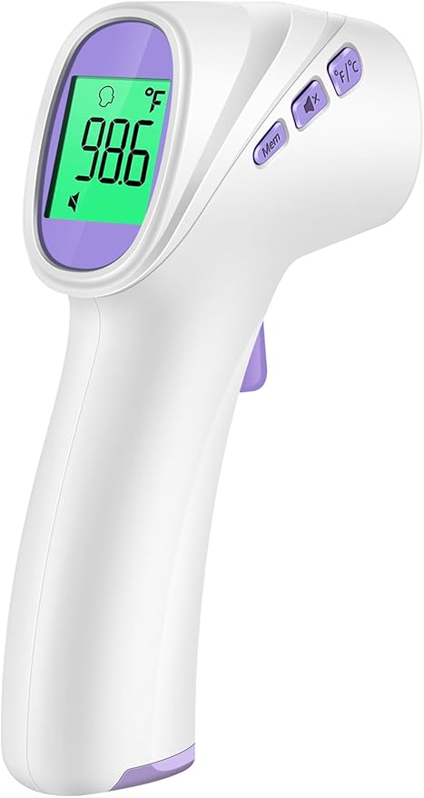 Forehead Thermometer for Adults, Kids & Babies, No-Touch Digital Thermometer with LCD Backlight Display, Fever Alarm and 1s Instant Reading - Purple