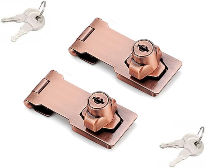 2 Packs Keyed Hasp Locks Twist Knob Keyed Locking Hasp for Small Doors, Cabinets and More,Stainless Steel Steel, Hasp Lock Catch Latch Safety Lock Door Lock with Keys (3inch, Copper)