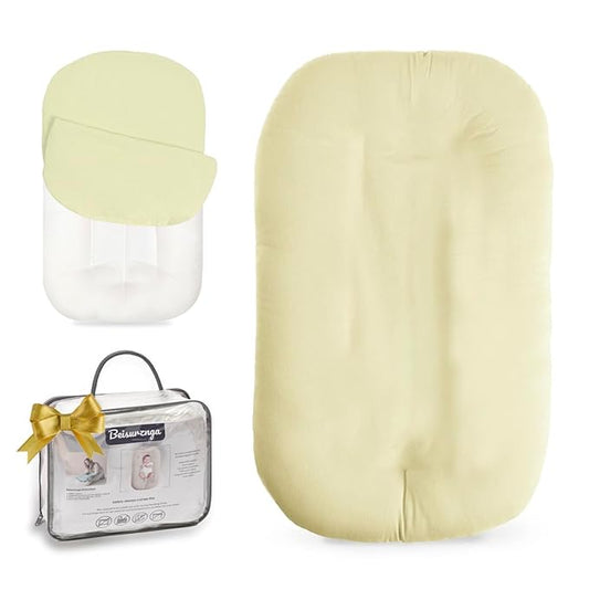Baby Lounger - Snuggle Cozy Me Infant Lounger for Newborns | Breathable & Soft, Portable Awake-Time Pad, Essential Baby Gift- Yellow (Lounger Cover Included)