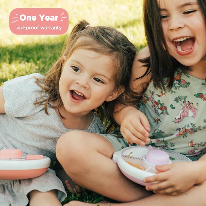 GoBe Kids Small Snack Spinner Slide Bundle with Hand Strap and Sticker Sheet - Reusable Snack Container with 5 Compartment Dispenser and Lid | BPA/PVC Free | Dishwasher Safe | No Spill