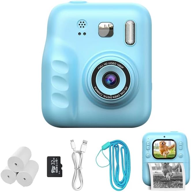 Instant Print Camera for Kids, 2.0" IPS Screen with Video Recording, 32GB Expandable, 1800mAh Battery, Includes 40+ Zink Paper, Birthday Gift for Girls Boys Age 3-12