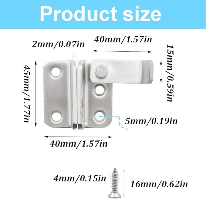 2 Pairs Slide Bolt Gate Latch Stainless Steel Brushed Finish Padlock Anti-Theft Hasp with Screws for Window Bedroom Bathroom Cabinet Mailbox Garden Pet Cage(UMK)