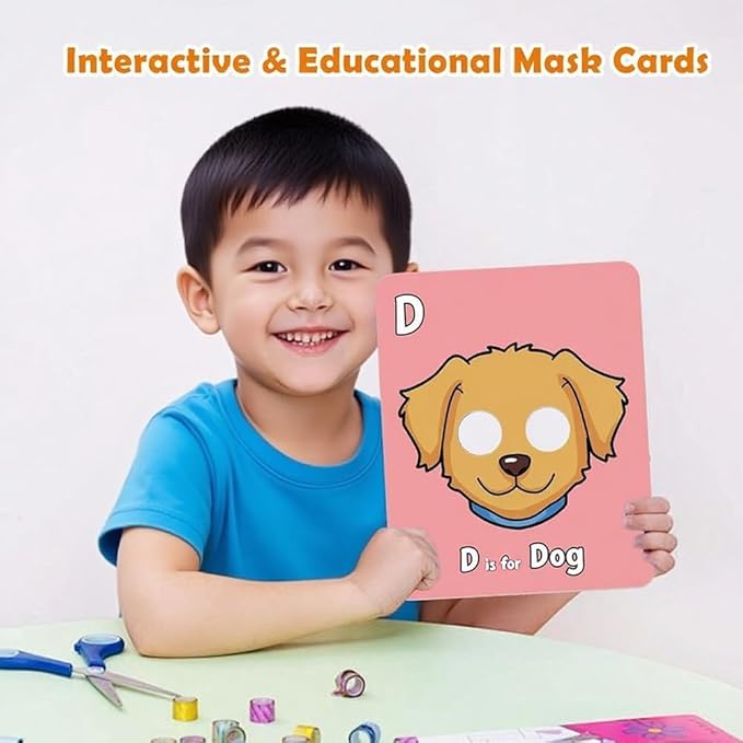 26 PCS Alphabet ABC Flash Cards with Animal Masks, Alphabet mask Cards, Giant Letter ABC Animal Faces Flash Learning Flashcards, Interactive Education Games, Learn Letters (Multicolor, 2Pcs)