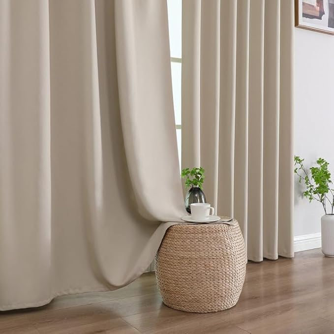 Joydeco 84 Inch Blackout Curtains for Bedroom, Thermal Insulated Black Out Curtains 2 Panels Set, Room Darkening Drapes for Living Room Window Rod Pocket Back Tab (W37 x L84 Inch, Light Beige)