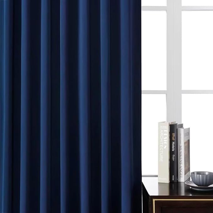 Joydeco Blackout Curtains 96 Inches Long, Thermal Insulated Black Out Curtains 2 Panels Set for Bedroom, Room Darkening Drapes for Living Room Window (W37 x L96 Inch, Navy Blue)