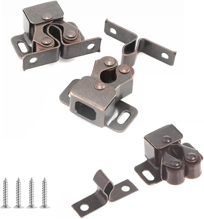 6 Pack Cabinet Latch - Double Roller Catch Hardware for Cupboard Closet Kitchen Cabinet Door Latches and RV Cabinet,Bronze