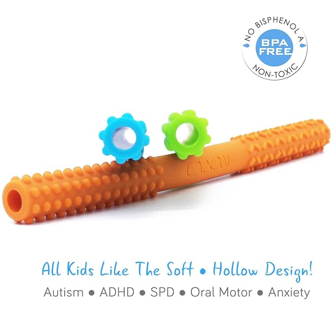 Hollow Chew Tubes Sensory Chew Toys for Autistic Children(2 Pack), Alt. to Chew Necklaces for Sensory Kids, Teething, Oral Motor Stimulation, ADHD, SPD - Teether Toys