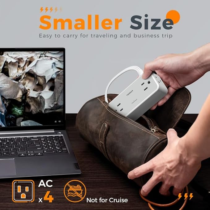 5FT Flat Extension Cord, TESSAN Surge Protector Power Strip with 4 Widely Spaced AC Outlets, 900 Joules Surge Protection, Ultra-Thin Flat Plug Desk Charging Station for Home Office Dorm Essentials