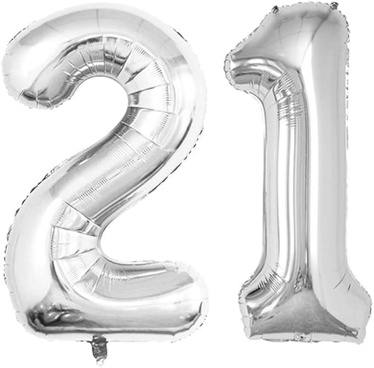 GOER Number 12 Balloons for 12th Birthday Sweet 12 Party Decorations,42 Inch Jumbo Foil Helium 21 Balloons for 21st Birthday Party Decoration (Silver)