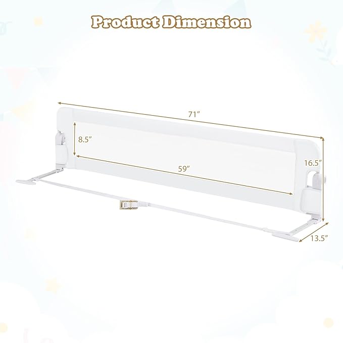 BABY JOY Bed Rails for Toddlers, Extra Long, Swing Down Safety Bed Guard for Convertible Crib, Folding Baby Bedrail for Kids Twin, Double, Full Size Queen & King Mattress (71", White)