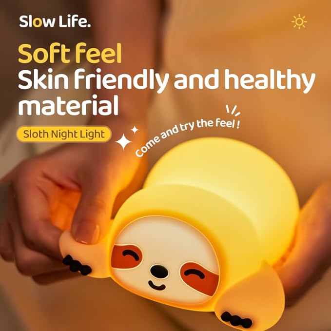 ATSUI Sloth Night Light, LED Squishy Novelty Animal Lamp, Food Grade Silicone, 3 Level Dimmable, Breastfeeding Nursery Nightlight for Room Decor, Funny Gifts Stuff for Boys Girls Baby Children