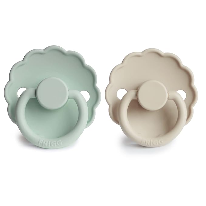 FRIGG Daisy SilkySoft Silicone Baby Pacifier | Made in Denmark | BPA-Free (Seafoam/Cream, 6-18 Months)
