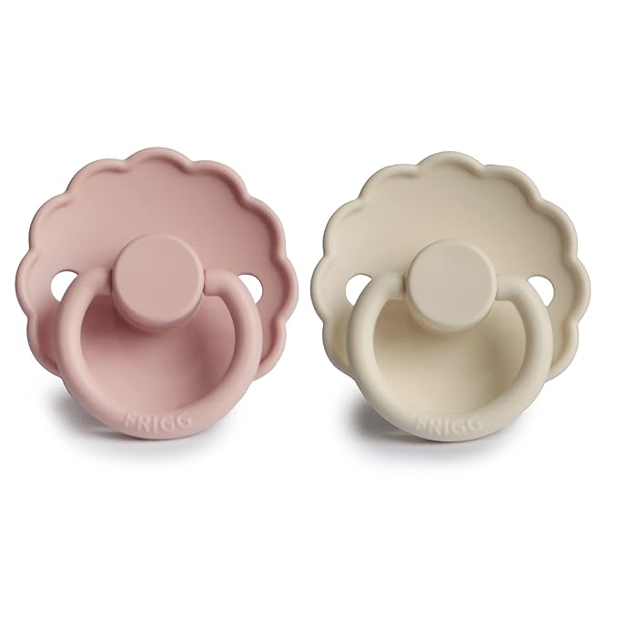 FRIGG Daisy SilkySoft Silicone Baby Pacifier | Made in Denmark | BPA-Free (Blush/Cream, 6-18 Months)