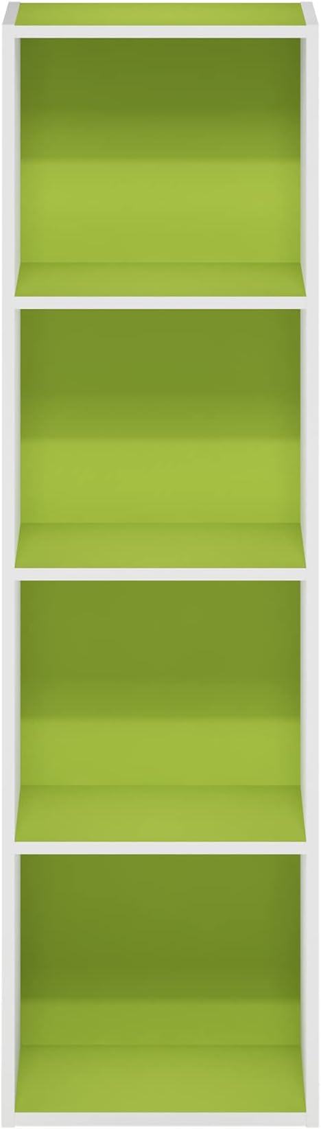 Furinno Luder Bookcase / Book / Storage, 4-Tier Cube, Green/White