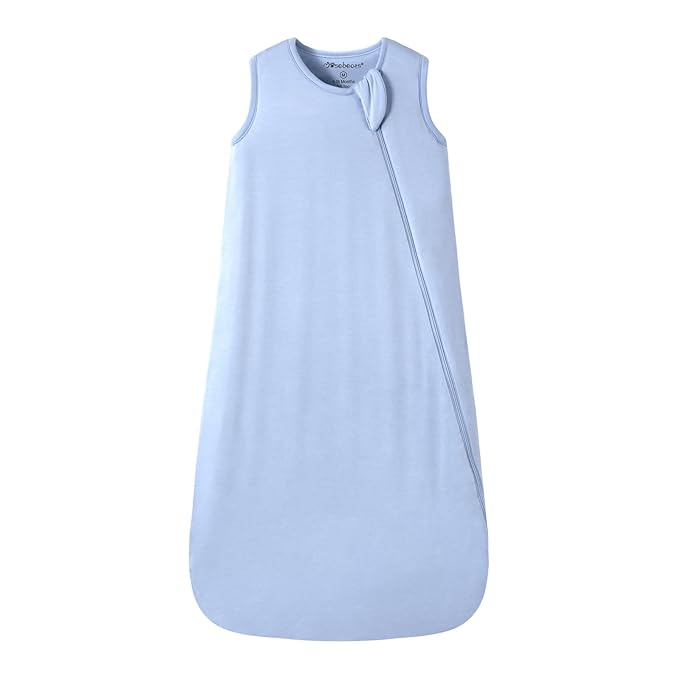 Mosebears Unisex Baby Sleep Sack 1.0 TOG, Supersoft Rayon Made from Bamboo Wearable Blanket with 2-Way Zipper (Fog Blue,18-36 Months)