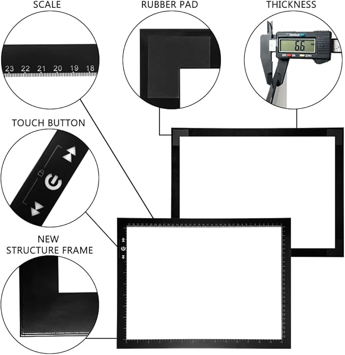 HSK B4/A3s Artist tracing Light Box Copy Table,USB Power Dimmerable 6000 Lux Lock Button Artcraft Light Pad for Tatto Drawing, Sketching, Animation,Diamond Painting