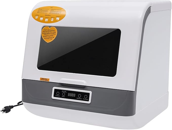 800W Portable Countertop Dishwasher, 110V Automatic Mini Dishwasher Machine with 3 Washing Programs, 360° Rotating Spray Air Drying Function for House Dorm Apartment RV