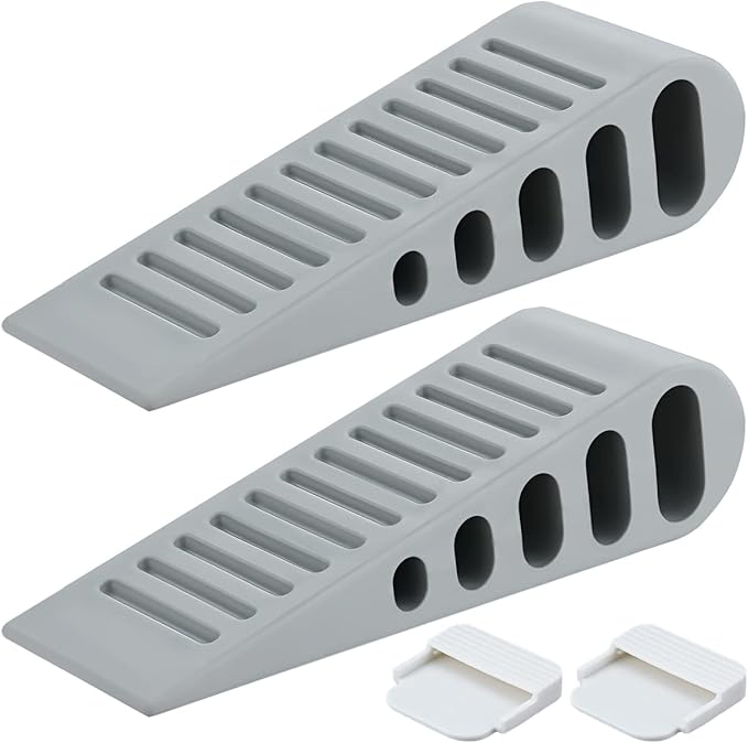 JQK Rubber Door Stopper Wedge, Grey 2 Pack Soft TPR Premium Door Stops for Bottom of Heavy Duty Door on Tile, Concrete, Carpet, Wooden Floor, DSB61-GY-P2