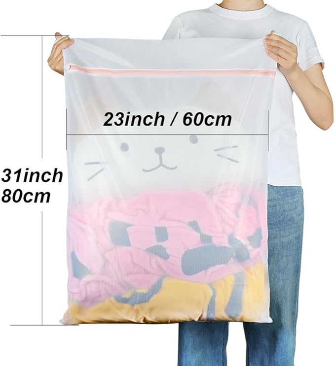 2 Pack Delicates Bag for Washing Machine, 31 x 23 inch Oversize Fine Mesh Laundry Bags for Lingeries, Sweaters, Bed Sheet, Stuffed Toys