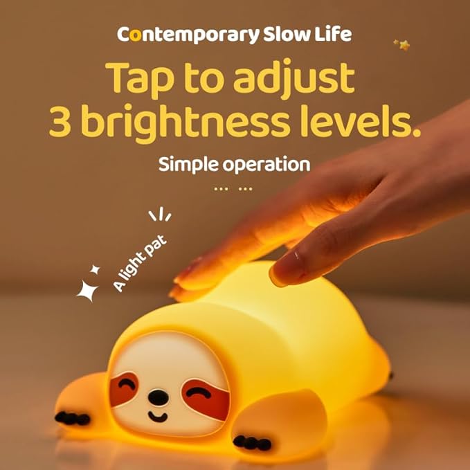 ATSUI Sloth Night Light, LED Squishy Novelty Animal Lamp, Food Grade Silicone, 3 Level Dimmable, Breastfeeding Nursery Nightlight for Room Decor, Funny Gifts Stuff for Boys Girls Baby Children