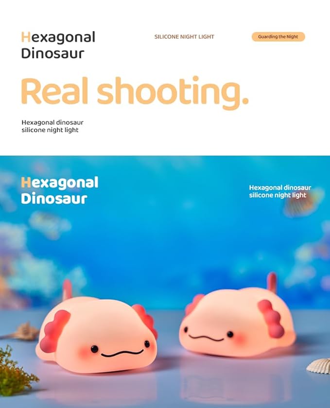 ATSUI Axolotl Night Light, LED Squishy Novelty Animal Lamp, Food Grade Silicone, 3 Level Dimmable, Breastfeeding Nursery Nightlight for Room Decor, Funny Gifts Stuff for Boys Girls Baby Children