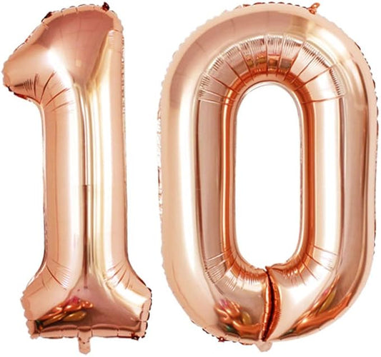 GOER Number 10 Balloons for 10th Birthday Party Decorations,42 Inch Jumbo Foil Helium Balloons for 10th Anniversary (Champagne Gold)