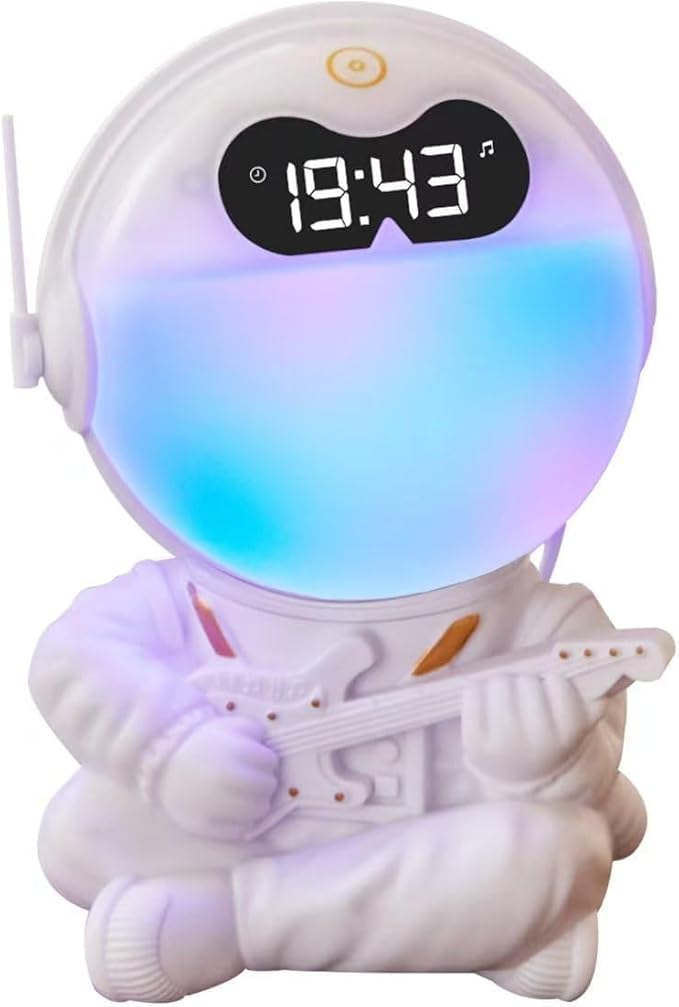 Astronaut Kids Sunrise Alarm Clock, 7 Dimmable Light Wake Clock for Teens, White Noise Bluetooth Speaker with 9 Soothing Sounds, Best Modern Alarm Clock for Heavy Sleepers, Adults, Boys in Bedroom