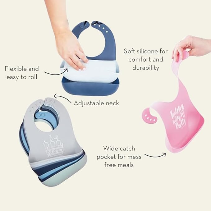 Baby Bib for Eating by Bella Tunno, Waterproof Silicone Bib with Large Food Catcher, Adjustable Fit for Babies 4-12 months & Toddlers 1-3 Years, Boys & Girls, Let The Dogs Out
