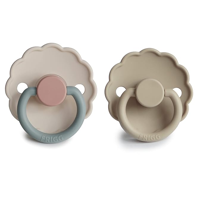 FRIGG Daisy SilkySoft Silicone Baby Pacifier | Made in Denmark | BPA-Free (Cotton Candy/Sandstone, 6-18 Months)