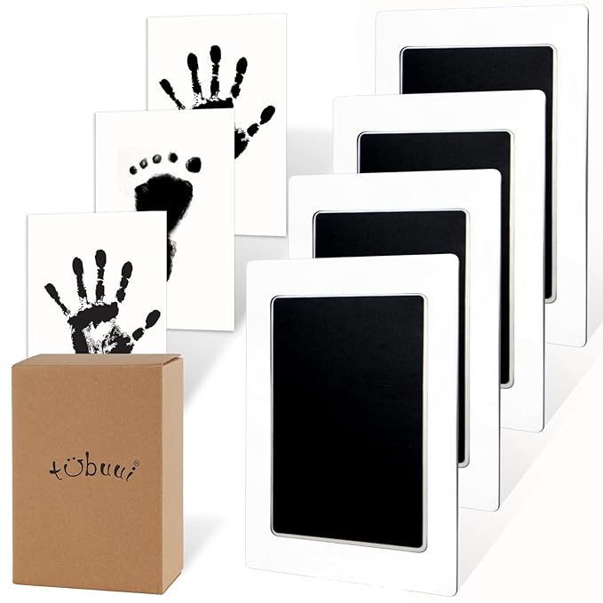 4-Pack Inkless Hand and Footprint Kit, Baby Footprint Kits, Clean Touch Baby Handprints and Footprints Kits,No Mess Ink Pad for Baby Hand and Footprints,Dog Paw Print Kit (Black)