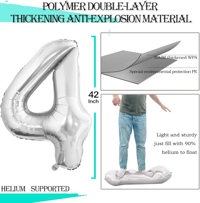 GOER Number 24 Balloons for 24th Birthday Party Decorations,42 Inch Jumbo Foil Helium 42 Balloons for 42nd Birthday Party Decoration (Silver)