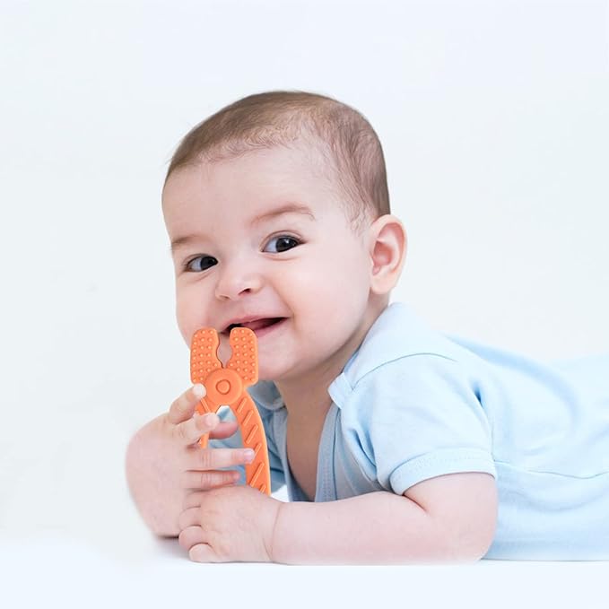 Fu Store 4 Pack Soft Silicone Teething Toys for 0-12 Months 6-24 Months Toddlers Infant Hammer Spanner Wrench Pliers Tools Shape Baby Teethers Relief Soothe Babies Gums Set