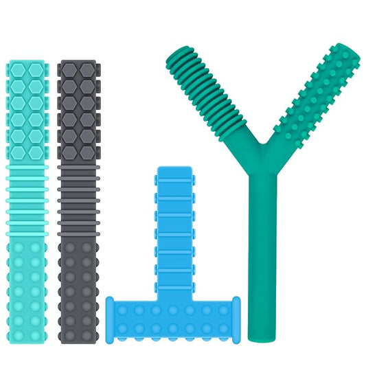 ERKOON Sensory Chew Toys for Autistic Children, 4 Pack Silicone Chewy Tube Oral Motor Tools for Sensory Kids with Autism, Biting, ADHD, SPD, Chewies with Special Needs, Teething Sticks Toys