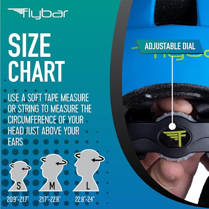 Flybar Kids Bike Helmet - Dual Certified Adjustable Dial, Lightweight Skateboard Helmet, Roller Skating, Pogo, Electric Scooter, Snowboard, Youth and Toddler Helmet, Boys & Girls 3-14