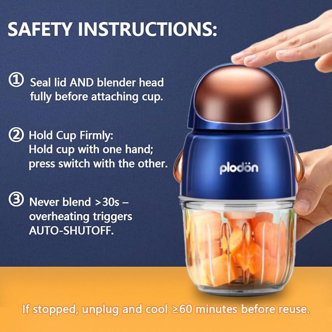 Baby Food Maker Mini Cute and Small Food Processor Puree Blender Grinder Chopper 300ml Cup Glass Bowl with 8 Blade Electric (Spaceman-Blue)