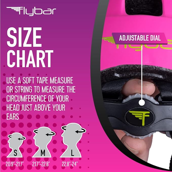 Flybar Kids Bike Helmet - Dual Certified Adjustable Dial, Lightweight Skateboard Helmet, Roller Skating, Pogo, Electric Scooter, Snowboard, Youth and Toddler Helmet, Boys & Girls 3-14