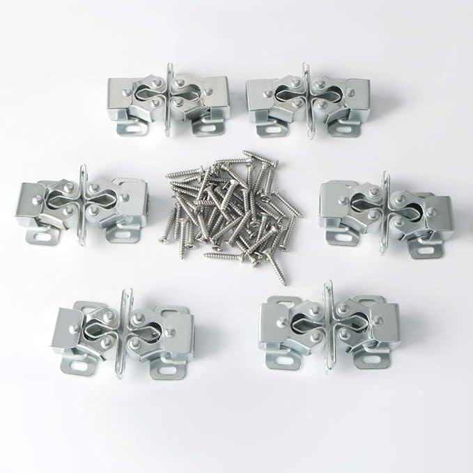 Alise Cabinet Door Latch,Cupboard Closet Doors Catch Closer Double Ball Roller Latches,Cold Rolled Steel Silver CA1000LS-12P(Pack of 12)