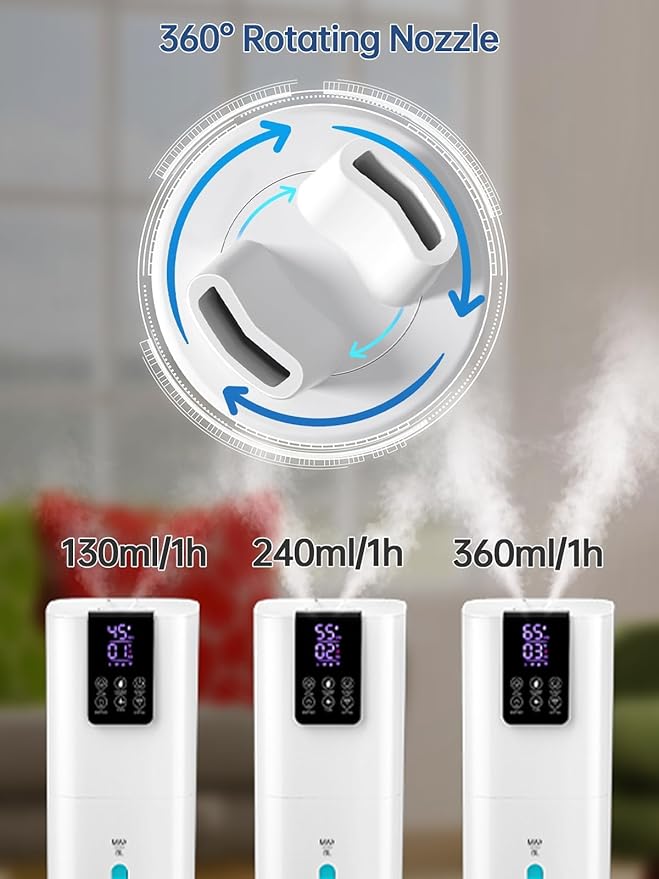 8L Smart Humidifiers for Bedroom Large Room, 2.1Gal Cool Mist Top Fill Diffuser Ambient Light, App & Remote Control, 3 Mist Modes, Quiet Humidifier for Home Office Plant (White)